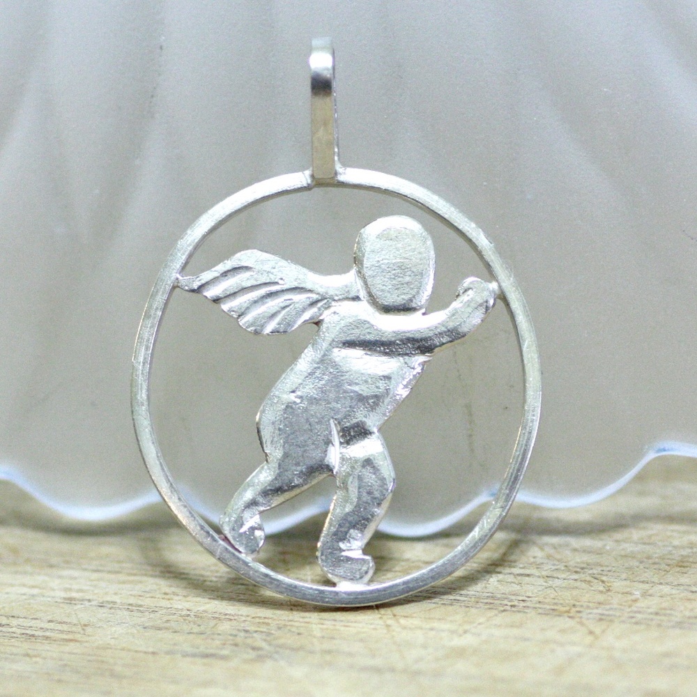 Heirloom Quality Large Unisex Guardian Angel Pendant in Sterling Silver